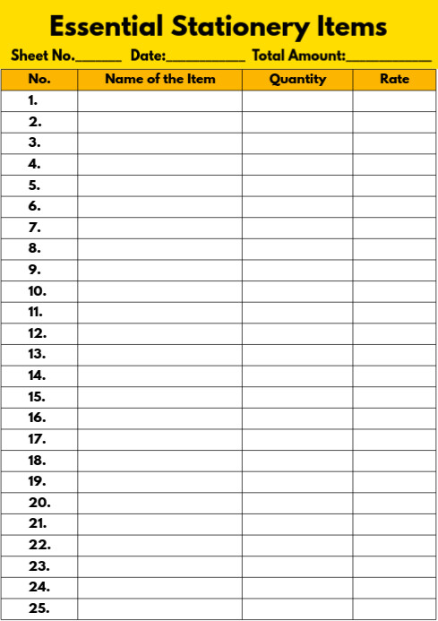 Stationery Items List Printable Template | PosterMyWall Stationery Items List Printable Template | PosterMyWall