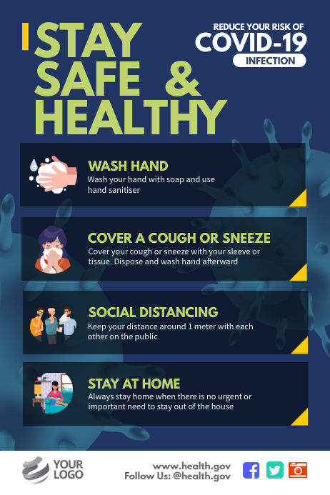 Stay Safe & Healthy Covid Awareness Poster template