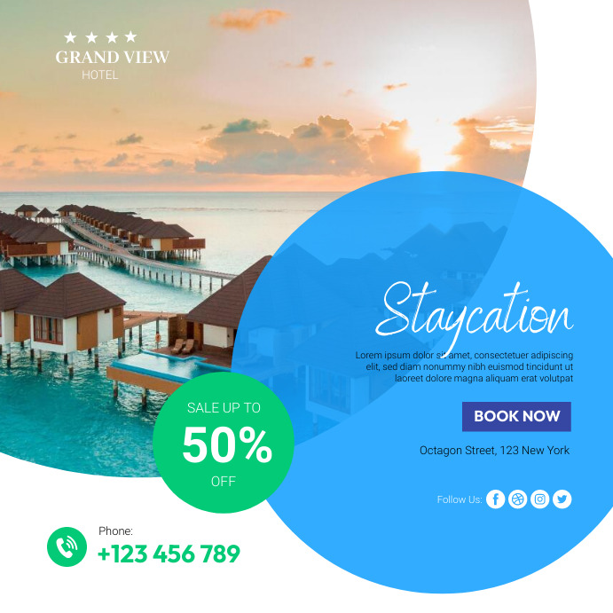 Staycation Holiday Promo Social Media Poster Template | PosterMyWall