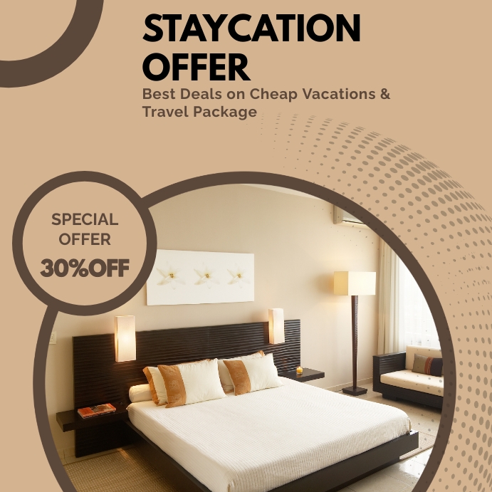 Staycation promo brown template | PosterMyWall