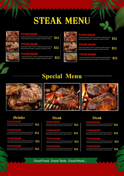 Steak Food Menu A4 template