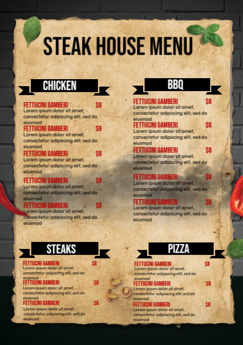 Steak House Menu Template | PosterMyWall
