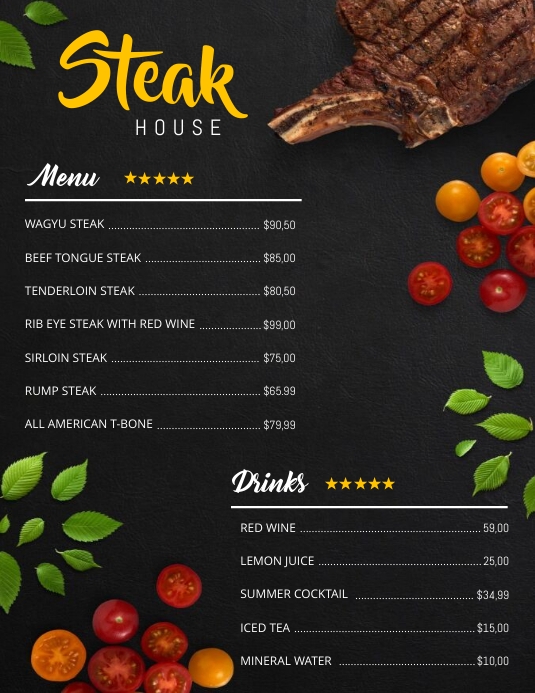 Steak House Menu Template | PosterMyWall