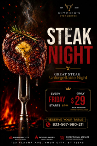 Steak Night Flyer Template | Steakhouse Friday Special Restaurant Dinner Promotion Poster Póster