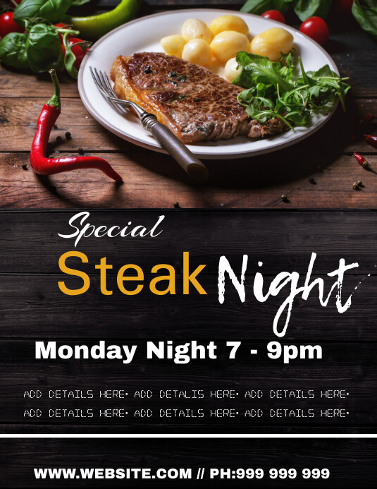 Steak Night Restaurant Flyers Folheto (US Letter) template