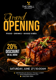 Steakhouse Grand Opening Flyer | Restaurant Launch Promotion Poster | BBQ Grill Restaurant Event Tem A4 template