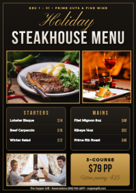 Black Holiday Steakhouse Menu A4 Template