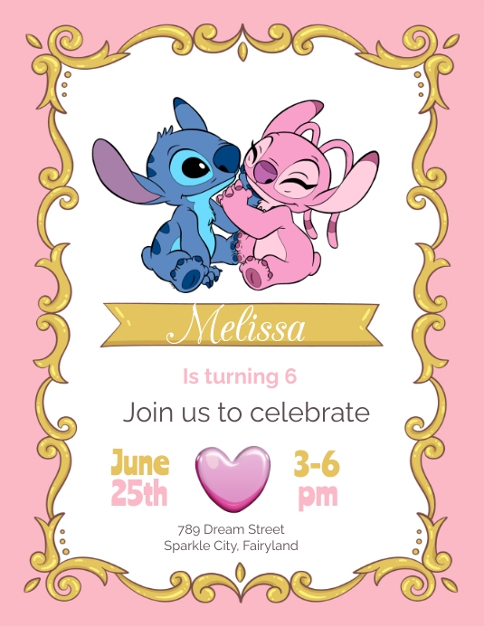 STITCH & ANGEL Birthday Invitation Flyer (US Letter) template