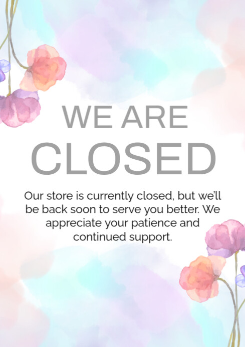 Store closed today A4 template