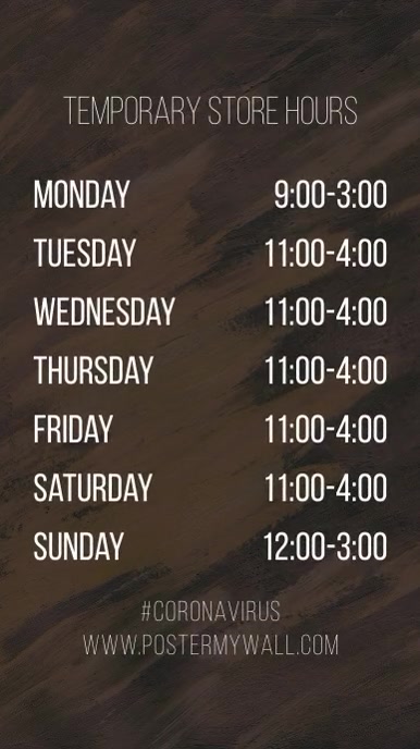 Store Hours of Work Digital Display Template | PosterMyWall