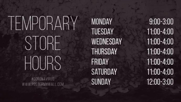 Store Timing Template Simple Temporary Store Hours Template | PosterMyWall
