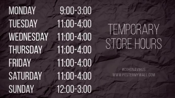 Store Timing Template Simple Plantilla de Temporary Store Hours | PosterMyWall