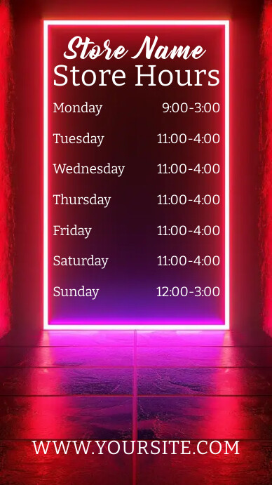 Store Hours of Work Digital Display red sign Template | PosterMyWall