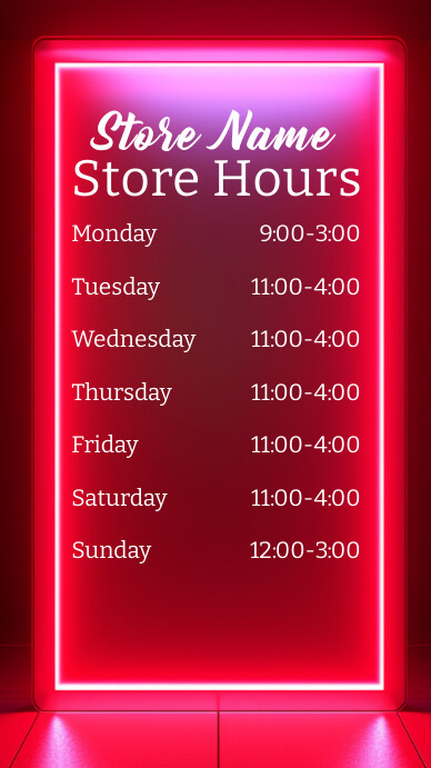 Store Hours of Work Digital Display red sign Template | PosterMyWall
