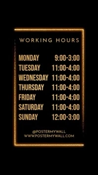Store Hours of Work Neon Frame Video Digital Display (9:16) template
