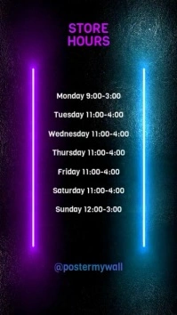 Store Hours of Work Neon Frame Video Digital Display (9:16) template