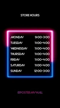 Store Hours of Work Neon Frame Video Digital Display (9:16) template
