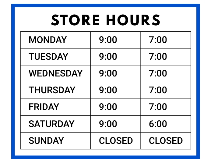 Store Hours Template Printable