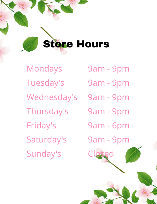 Store Hours Template PosterMyWall