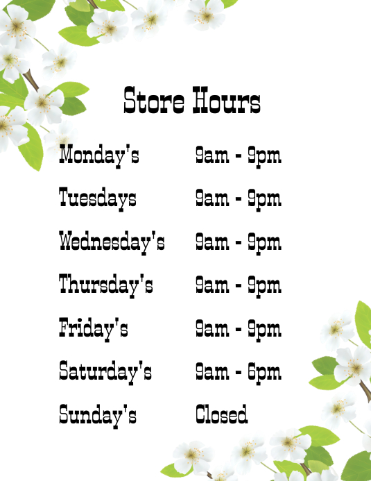 Store Hours Template | PosterMyWall