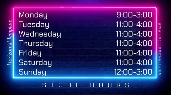 Plantilla de Store Hours Work Digital Display Horizontal | PosterMyWall