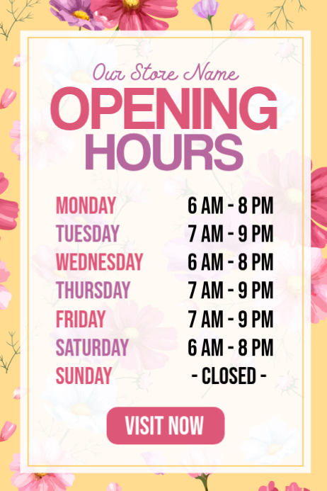 Store Opening Hours Posters Template | PosterMyWall
