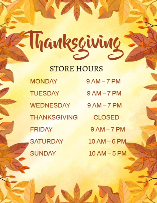Thanksgiving Store Hours Flyers Template | PosterMyWall
