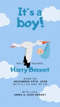 Stork animation baby announcement instagram reel template