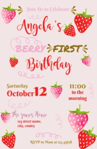 Strawberry Berry First Birthday Half Page Wide template