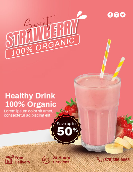 Strawberry Drink Løbeseddel (US Letter) template