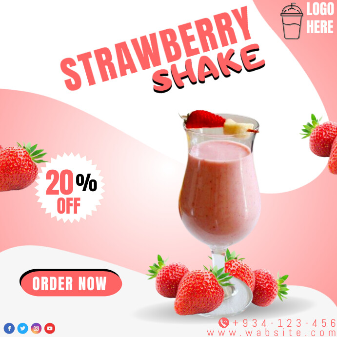 Strawberry Milk shake Flyer Instagram Post Template | PosterMyWall