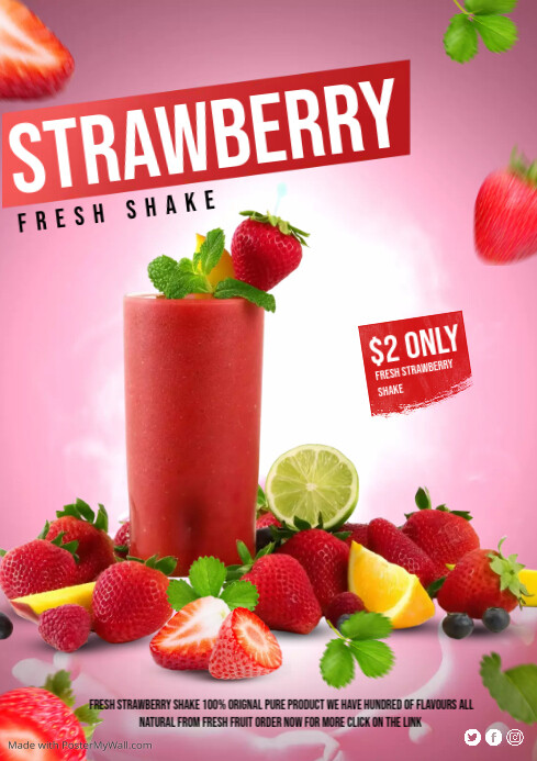 strawberry shake flyer Template | PosterMyWall