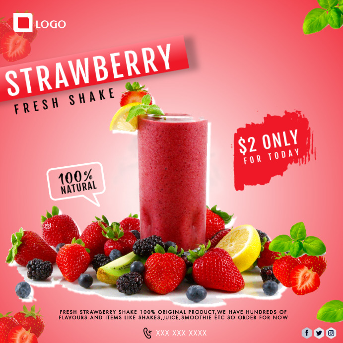Strawberry shake template PosterMyWall