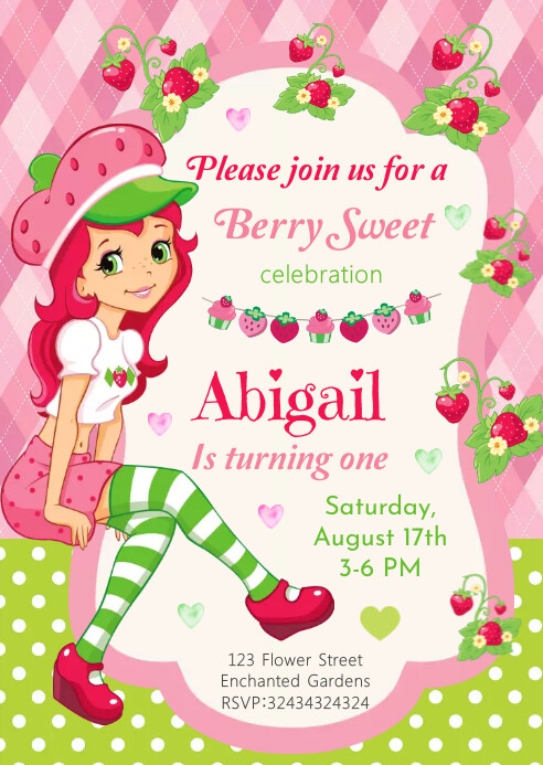 Image 1 for Strawberry Shortcake Invitation Template