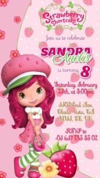 Strawberry shortcake invitation Frutilla Invitación Rosita Fresita Pantalla Digital (9:16) template