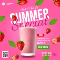 Strawberry Smoothie โพสต์บน Instagram template