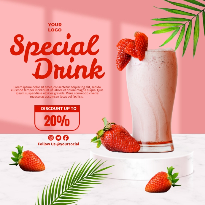 Strawberry Special Drink Instagram na Post template