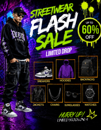 Streetwear Flash Sale Limited Drop ใบปลิว (US Letter) template