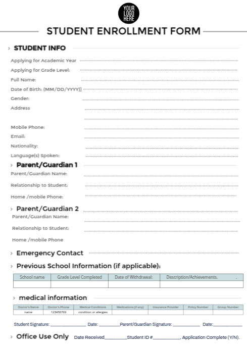 student enrollment form Template | PosterMyWall