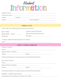 Blanco Student Information Form Ulotka Template