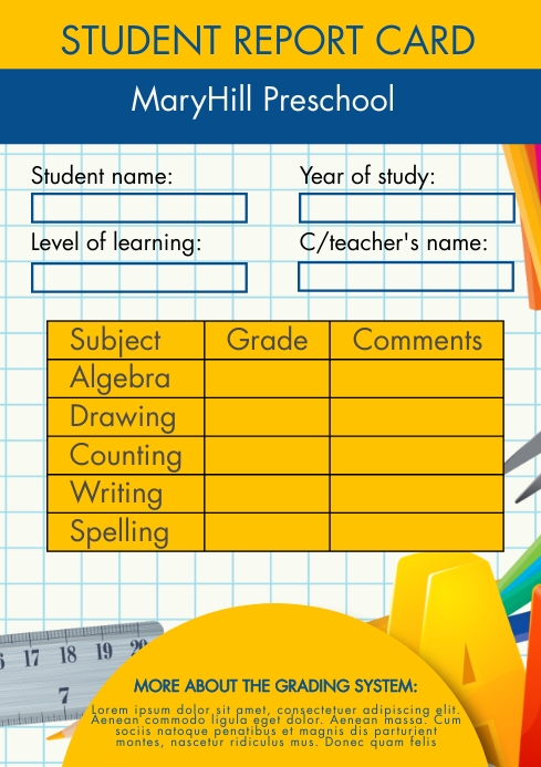 STUDENT REPORT CARD TEMPLATE A4