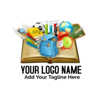 Student School Teacher Education, School Supplies In Books, Multicolored Study Equipment, School Bus Logo template