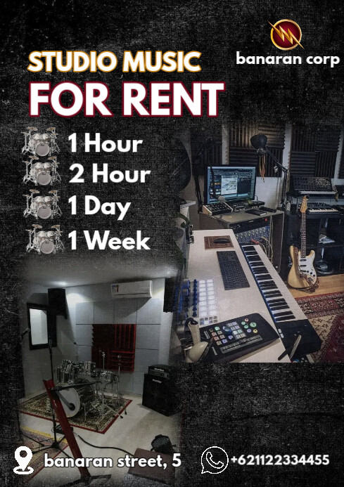 Studio Music For Rent Template | PosterMyWall