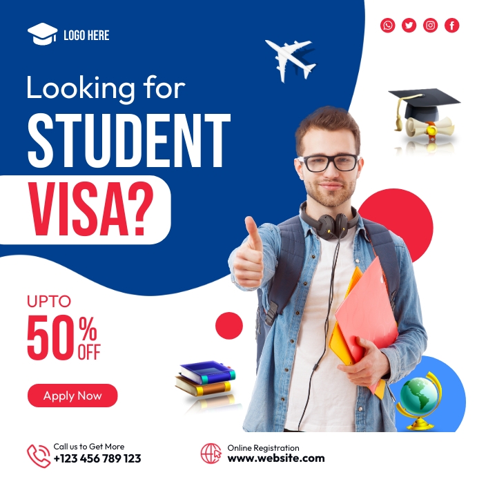 Copy of Study Abroad, Student visa Flyer instagram | PosterMyWall
