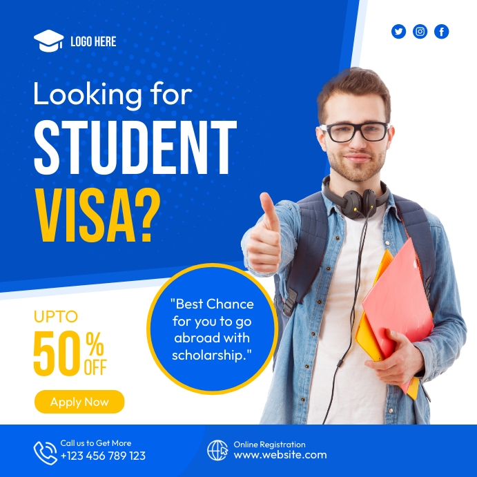 Copy of Study Abroad, Student visa Flyer instagram | PosterMyWall