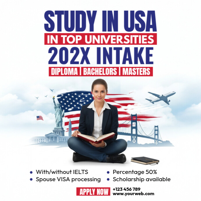 Study In Usa Instagram Post Template | PosterMyWall