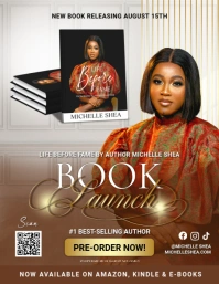 Stylish Brown & Gold Elegant Author Book Launch Release Promotional Flyer Løbeseddel (US Letter) template