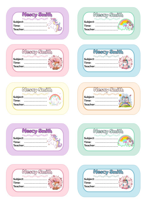 Subject Labels Template - Unicorn Inspired | PosterMyWall