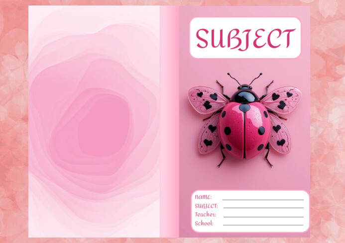 Subject Notebook with Heart-Spotted Ladybug on Pink A4 template