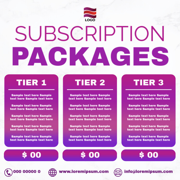 Subscription packages template Publicação no Instagram